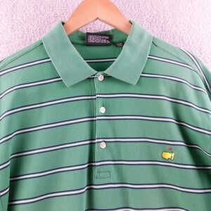 Masters Collection Green Striped Golf Polo Shirt Mens XL Masters Logo Stretch
